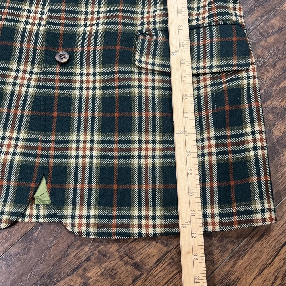 Vintage Cricketeer Blazer Sport Coat Mens 40R Green Orange Plaid Jacket 70s